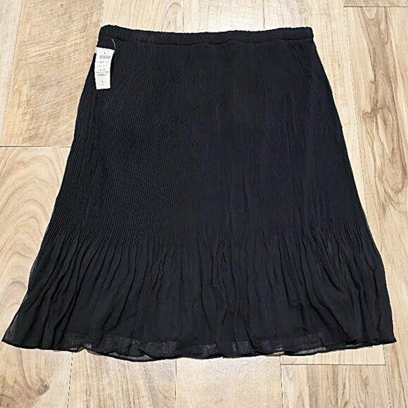 Vintage Nos Cache Black Accordion Pleated Skirt L Womens Flounce Hem Pull On - Picture 4 of 8